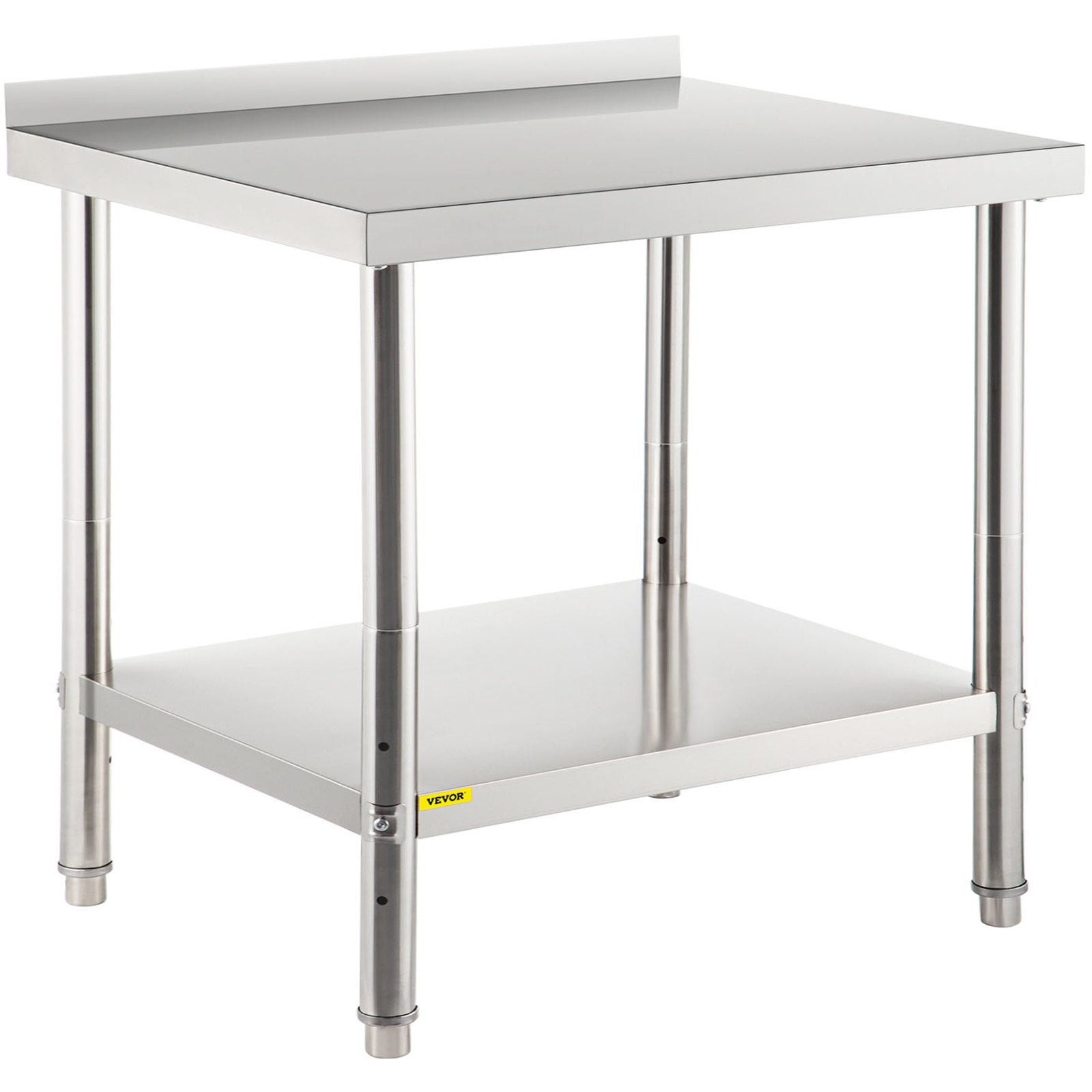 VEVOR Stainless Steel Prep Table, 36 x 24 x 35 Inch, 440lbs Load Capacity Heavy Duty Metal Worktable with Backsplash and Adjustable Undershelf, Commercial Workstation for Kitchen Restaurant 