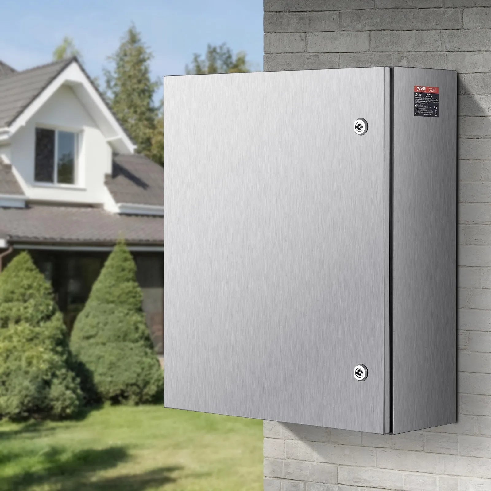 VEVOR Steel Electrical Box, 24"x 20"x 8", 304 Stainless Steel Electrical Enclosure Box, Wall-Mounted Outdoor Electrical Electronic Equipment Enclosure with Mounting Plate Hinges Lock, IP66 Waterproof