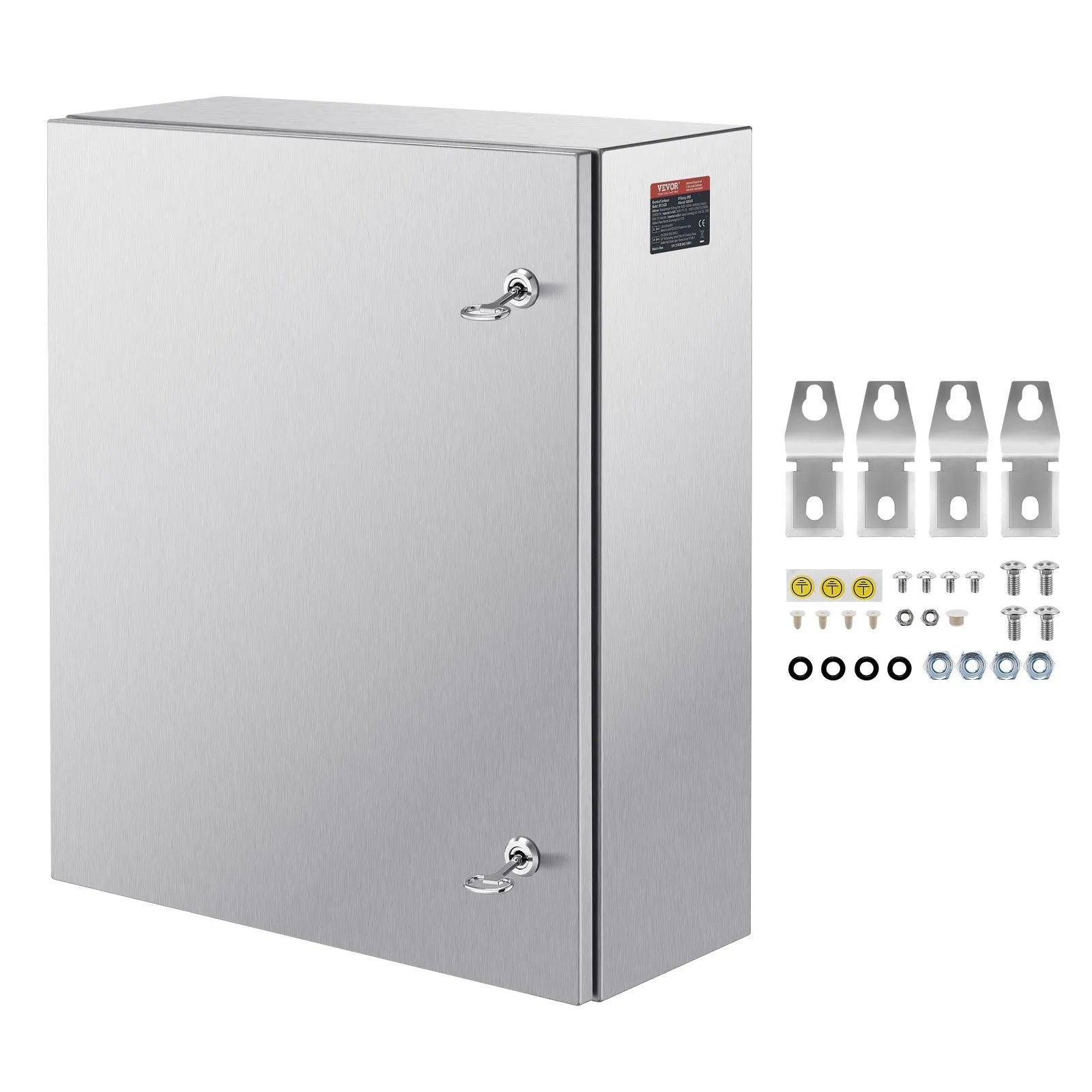 VEVOR Steel Electrical Box, 24"x 20"x 8", 304 Stainless Steel Electrical Enclosure Box, Wall-Mounted Outdoor Electrical Electronic Equipment Enclosure with Mounting Plate Hinges Lock, IP66 Waterproof