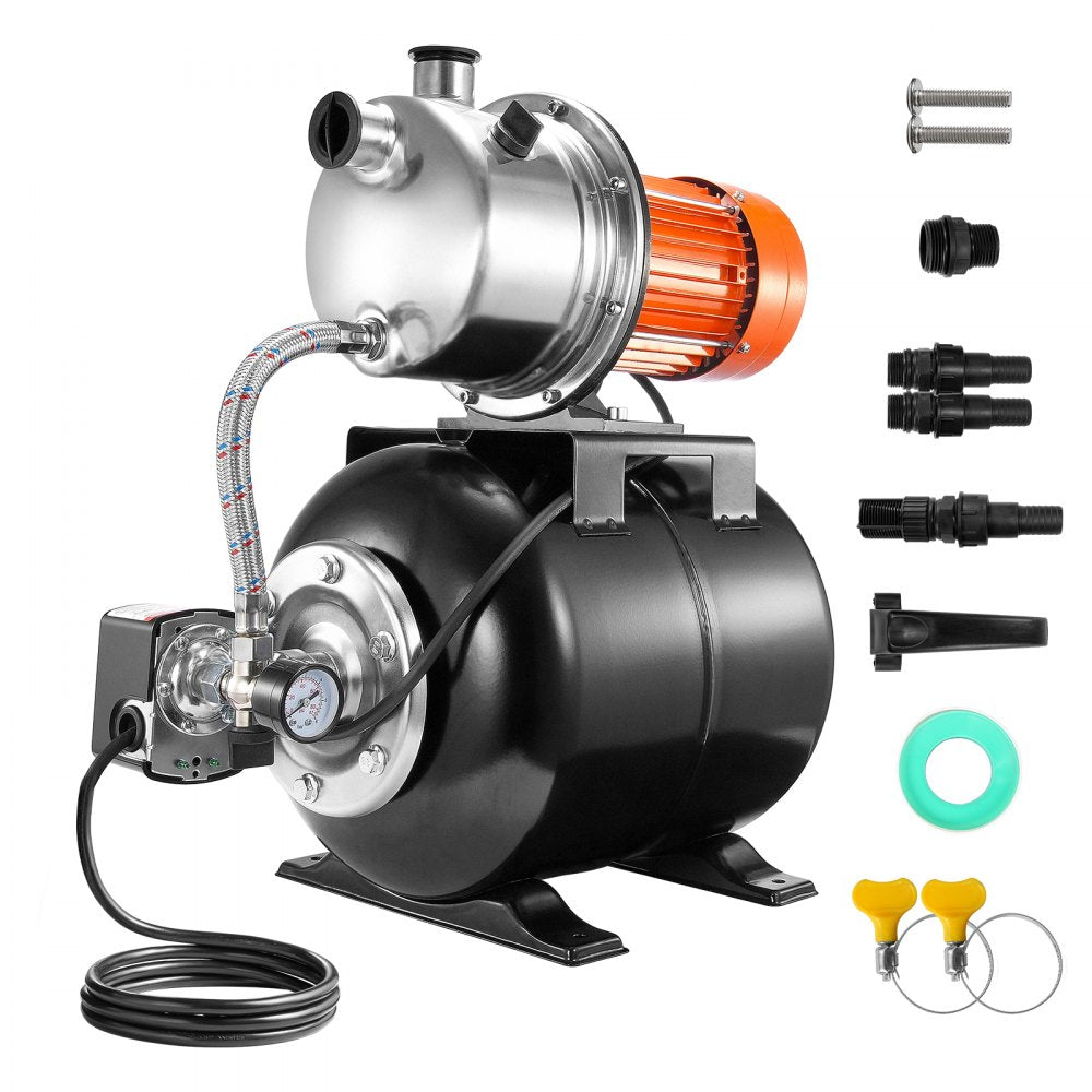VEVOR 1HP Shallow Well Pump with Pressure Tank 1000GPH Irrigation Booster Pump 