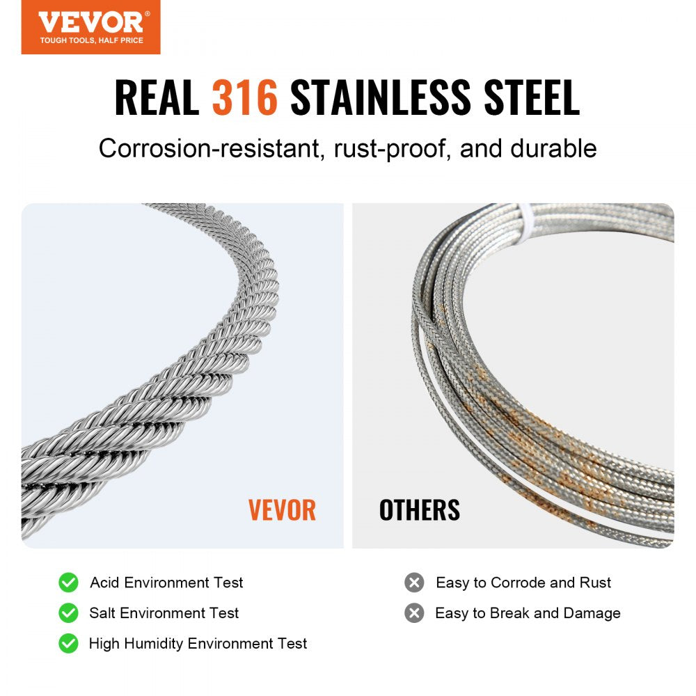 VEVOR T316 Stainless Steel Cable 1/8" 7x7 Steel Wire Rope 1000 ft Cable Railing 