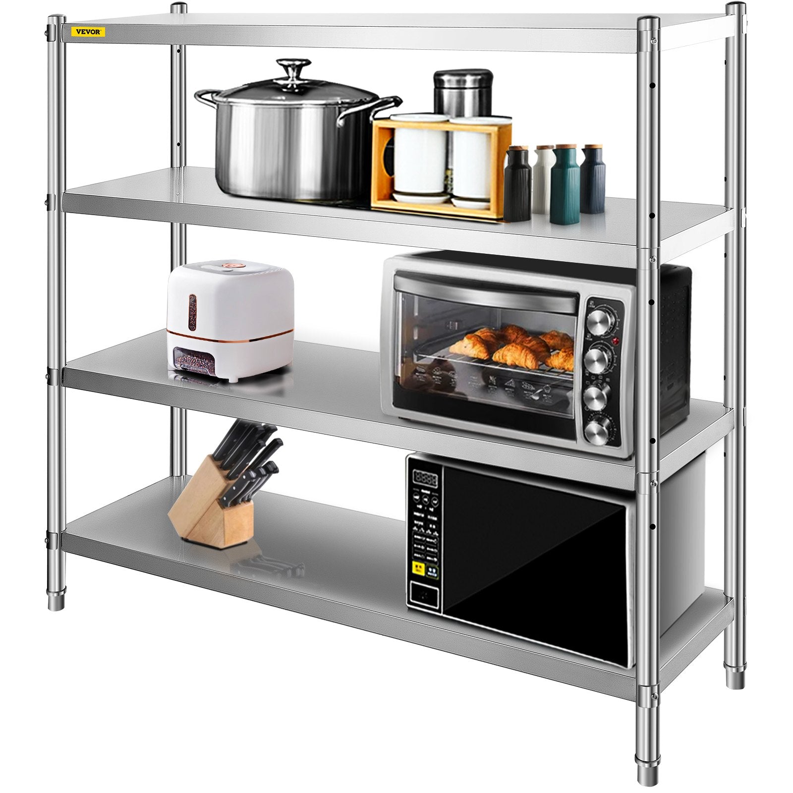 VEVOR Stainless Steel Shelving 60x18.5 Inch 4 Tier Adjustable Shelf Storage Unit Stainless Steel Heavy Duty Shelving for Kitchen Commercial Office Garage Storage 330lb Per Shelf 