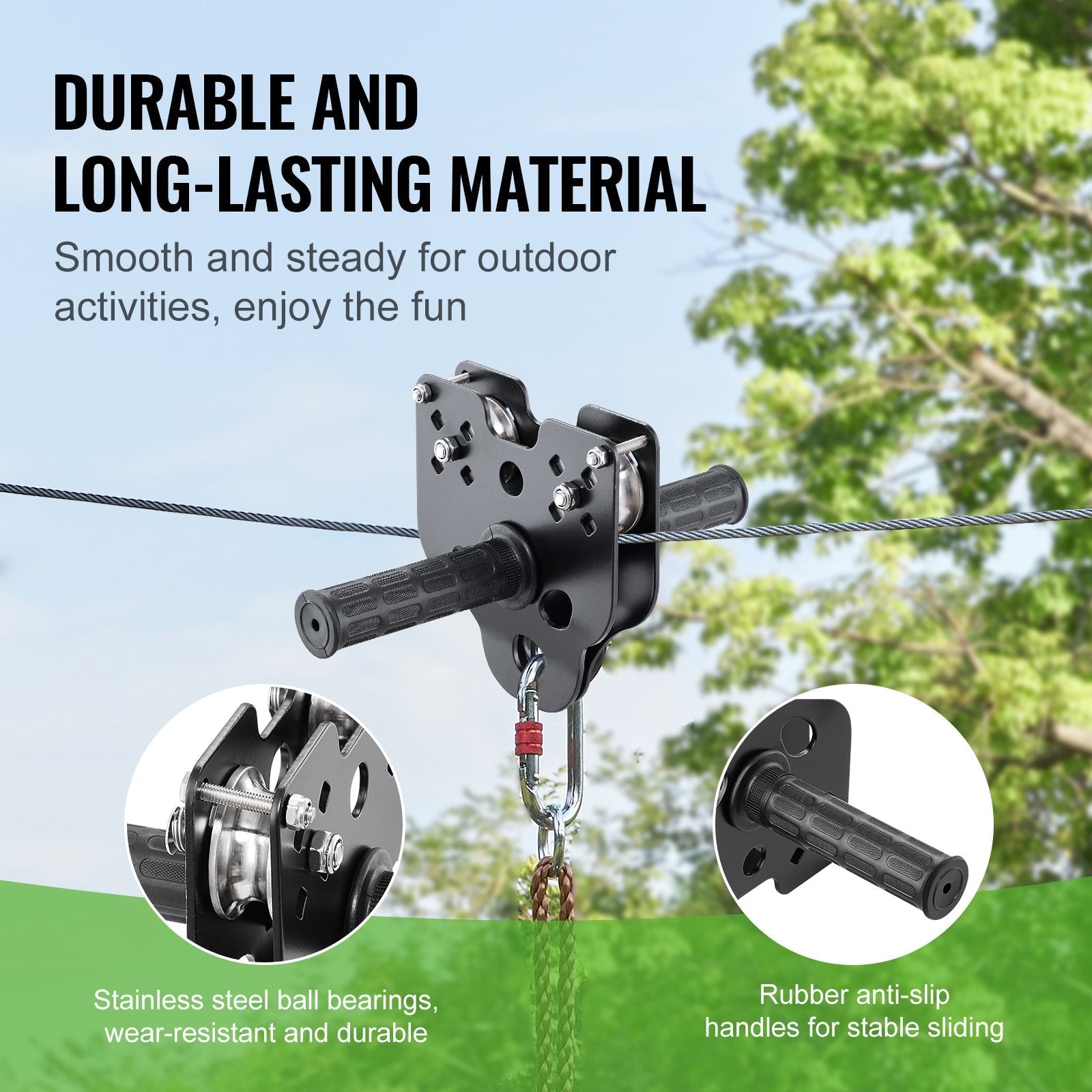 EVOR Zipline Kit for Kids and Adult, 100 ft Zip Line Kits Up to 500 lb, Backyard Outdoor Quick Setup Zipline, Playground Entertainment with Stainless Steel Zipline, Spring Brake, Safety Harness, Seat 