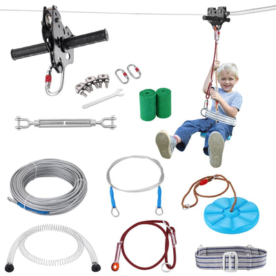 VEVOR Zipline Kit for Kids and Adult, 80 ft Zip Line Kits Up to 500 lb, Backyard Outdoor Quick Setup Zipline, Playground Entertainment with Stainless Steel Zipline, Spring Brake, Safety Harness, Seat 