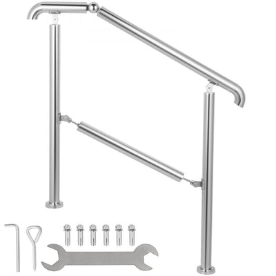 VEVOR 3 Step Railing Stainless Steel Transitional Handrail fit for Level Surface and 1 to 3 Steps Adjustable Stair Railing Indoor Outdoor Step Railings 220lb Capacity W/ Installation Kit Porch DIY 