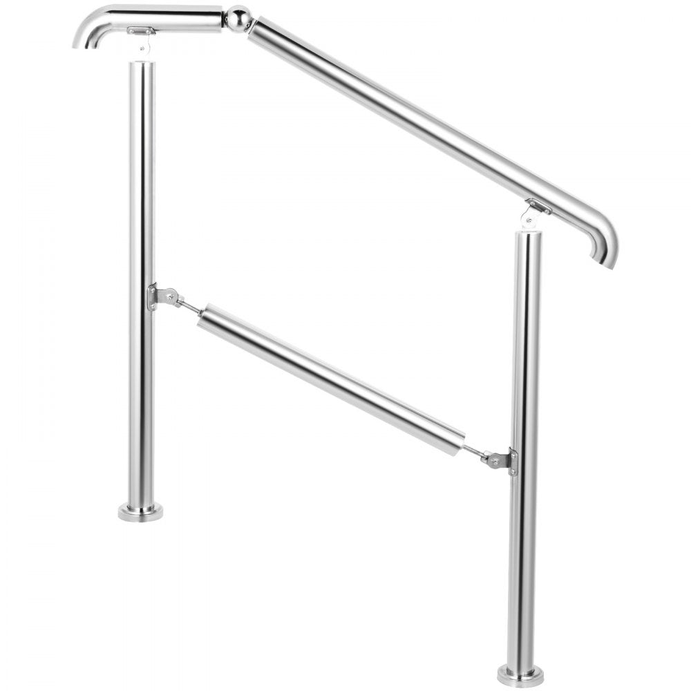VEVOR 3 Step Railing Stainless Steel Transitional Handrail fit for Level Surface and 1 to 3 Steps Adjustable Stair Railing Indoor Outdoor Step Railings 220lb Capacity W/ Installation Kit Porch DIY 