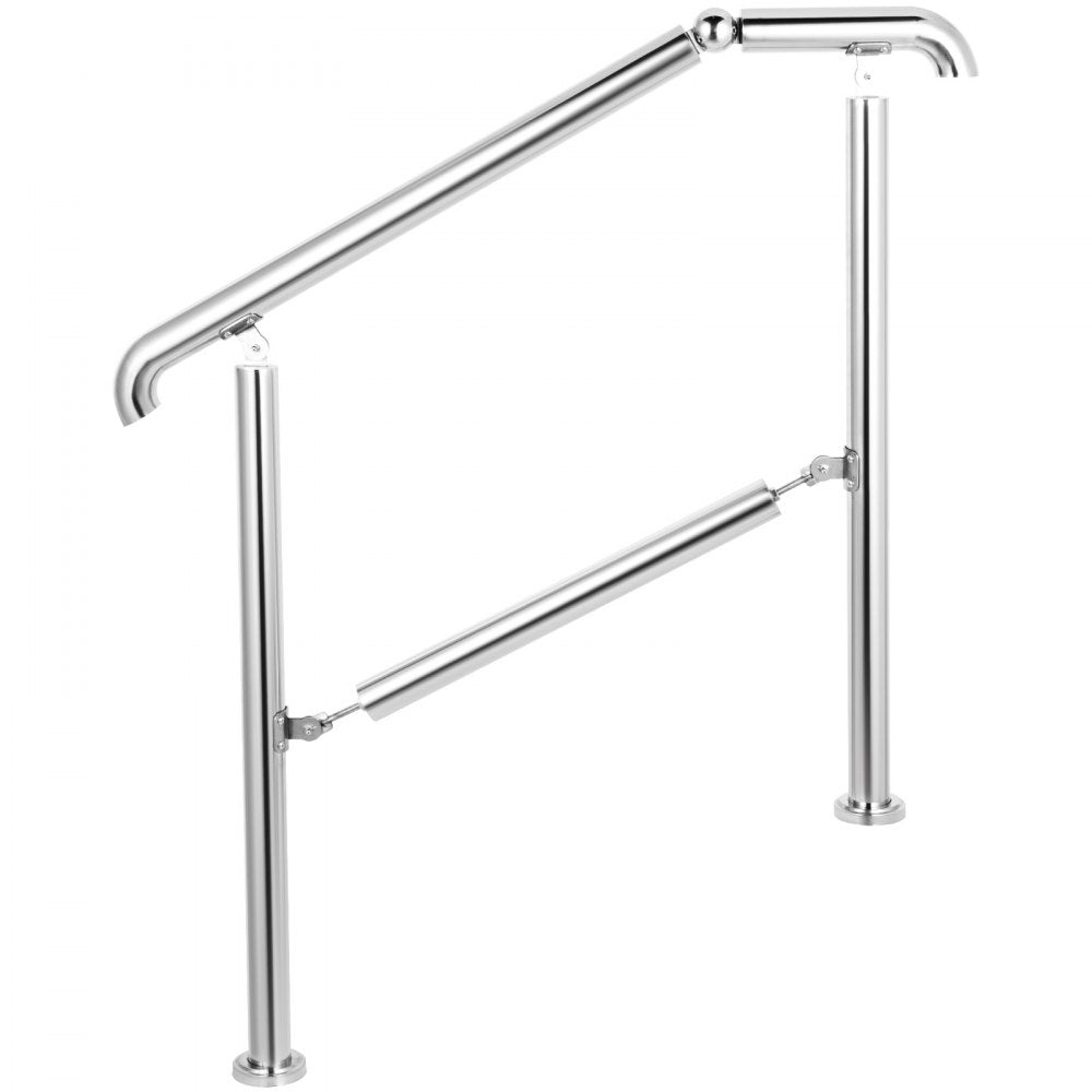 VEVOR 3 Step Railing Stainless Steel Transitional Handrail fit for Level Surface and 1 to 3 Steps Adjustable Stair Railing Indoor Outdoor Step Railings 220lb Capacity W/ Installation Kit Porch DIY 