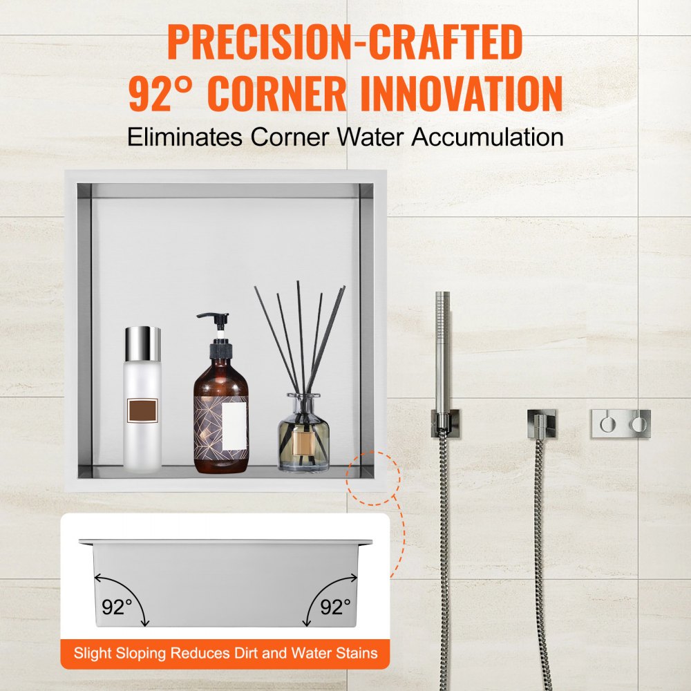 VEVOR 13"x13" No Tile Shower Niche 304 Stainless Steel, Wall-Inserted Niche Recessed Double Shelves, Sealed Waterproof Rust-Resistant Modern Niche for Shower Bathroom Soap Storage, Silver 