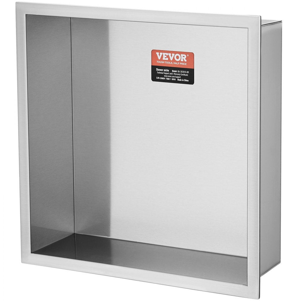 VEVOR 13"x13" No Tile Shower Niche 304 Stainless Steel, Wall-Inserted Niche Recessed Double Shelves, Sealed Waterproof Rust-Resistant Modern Niche for Shower Bathroom Soap Storage, Silver 