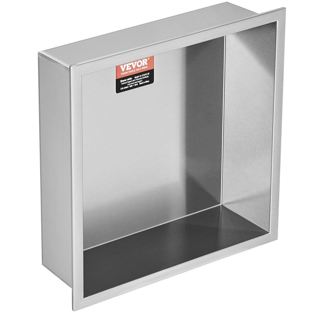 VEVOR 13"x13" No Tile Shower Niche 304 Stainless Steel, Wall-Inserted Niche Recessed Double Shelves, Sealed Waterproof Rust-Resistant Modern Niche for Shower Bathroom Soap Storage, Silver 