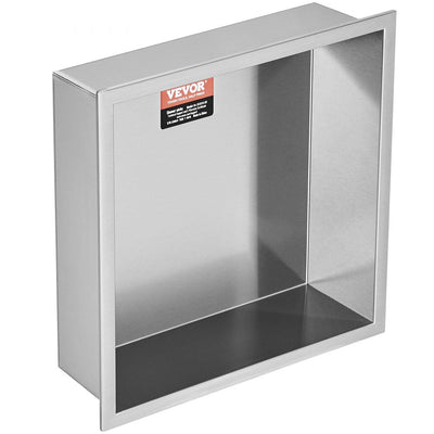 VEVOR 13"x13" No Tile Shower Niche 304 Stainless Steel, Wall-Inserted Niche Recessed Double Shelves, Sealed Waterproof Rust-Resistant Modern Niche for Shower Bathroom Soap Storage, Silver 