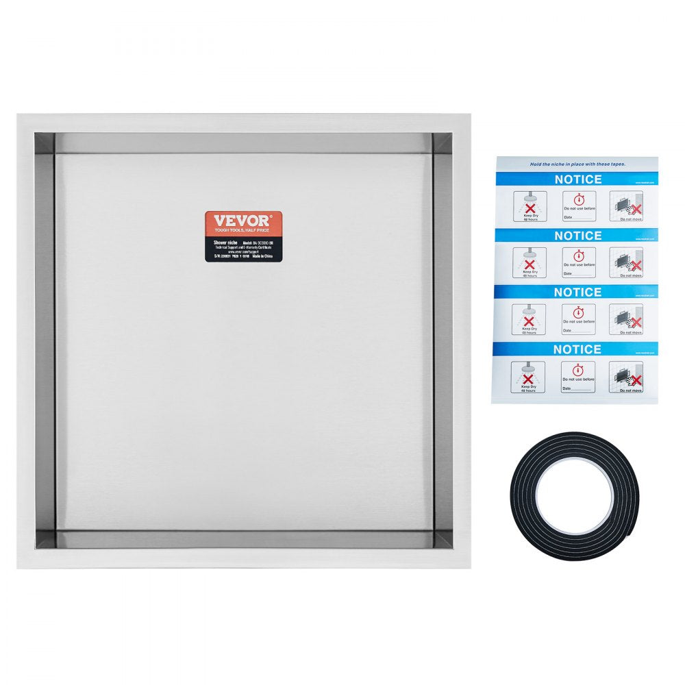 VEVOR 13"x13" No Tile Shower Niche 304 Stainless Steel, Wall-Inserted Niche Recessed Double Shelves, Sealed Waterproof Rust-Resistant Modern Niche for Shower Bathroom Soap Storage, Silver 