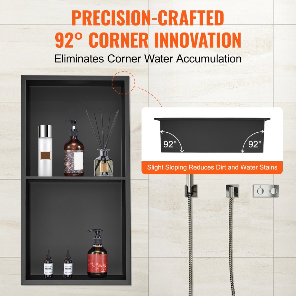 VEVOR 13"x25" No Tile Shower Niche 304 Stainless Steel, Wall-Inserted Niche Recessed Double Shelves, Sealed Waterproof Rust-Resistant Easy Cleaning Modern Niche for Shower or Soap Storage Bathroom 