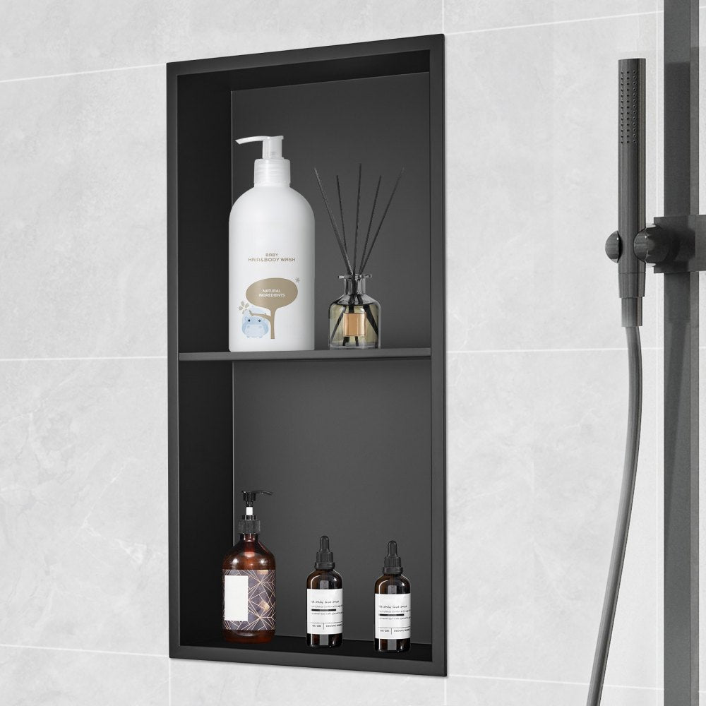 VEVOR 13"x25" No Tile Shower Niche 304 Stainless Steel, Wall-Inserted Niche Recessed Double Shelves, Sealed Waterproof Rust-Resistant Easy Cleaning Modern Niche for Shower or Soap Storage Bathroom 