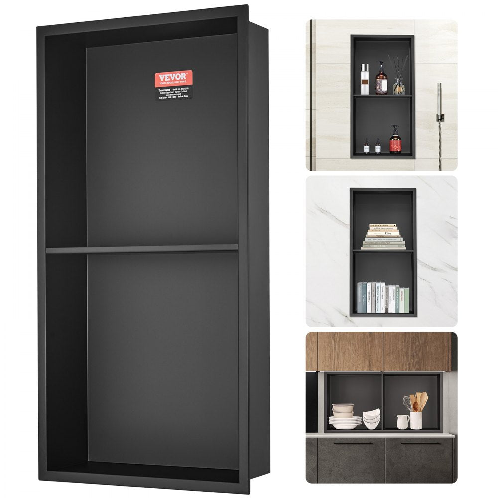 VEVOR 13"x25" No Tile Shower Niche 304 Stainless Steel, Wall-Inserted Niche Recessed Double Shelves, Sealed Waterproof Rust-Resistant Easy Cleaning Modern Niche for Shower or Soap Storage Bathroom 