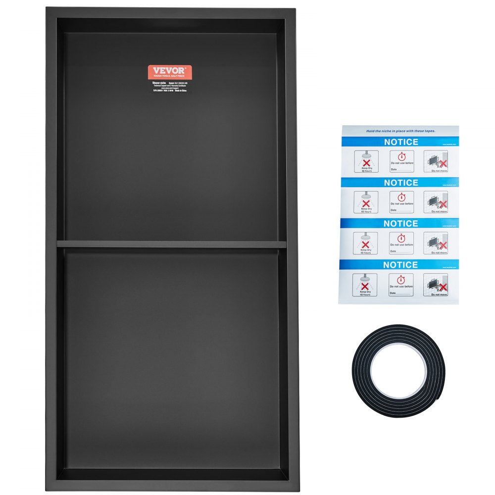 VEVOR 13"x25" No Tile Shower Niche 304 Stainless Steel, Wall-Inserted Niche Recessed Double Shelves, Sealed Waterproof Rust-Resistant Easy Cleaning Modern Niche for Shower or Soap Storage Bathroom 