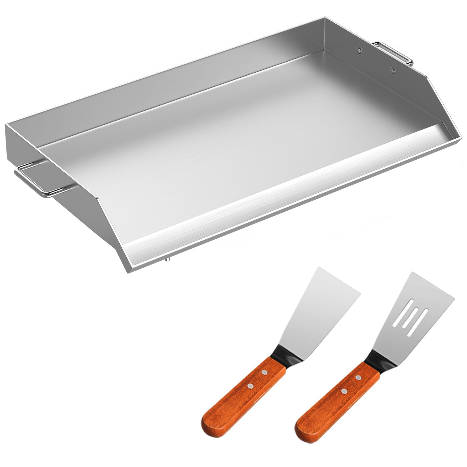 VEVOR Stainless Steel Griddle,36\" x 22\" Universal Flat Top Rectangular Plate, BBQ Charcoal/Gas Non-Stick Grill with 2 Handles and Grease Groove with Hole?Grills for Camping, Tailgating and Parties 