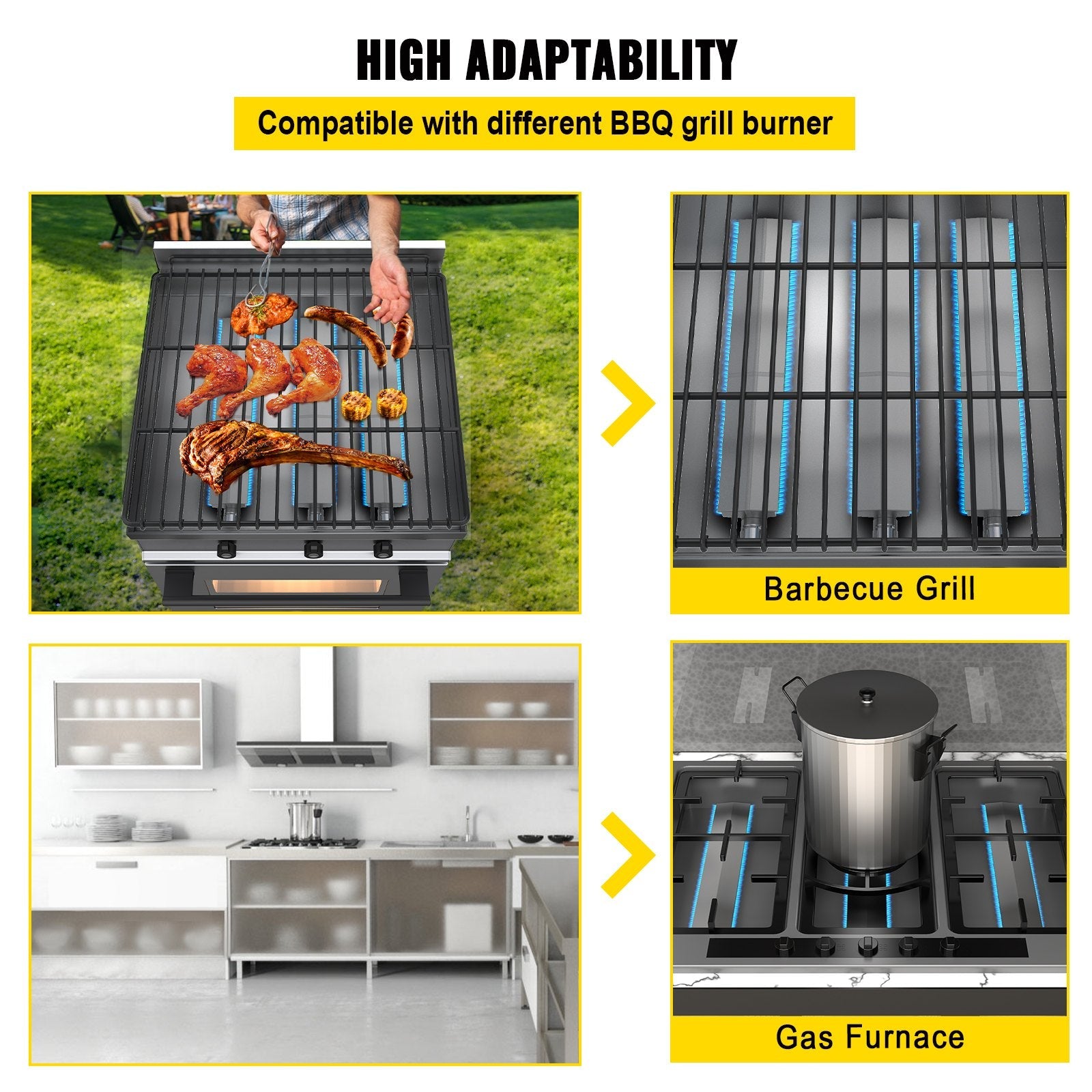 VEVOR Grill Burners, Stainless Steel BBQ Burners Replacement, 1 Pack Grill Burner Replacement, Flame Grill with 16.1\" Length Barbecue Replacement Parts with Evenly Burning for for Premium Gas Grills 