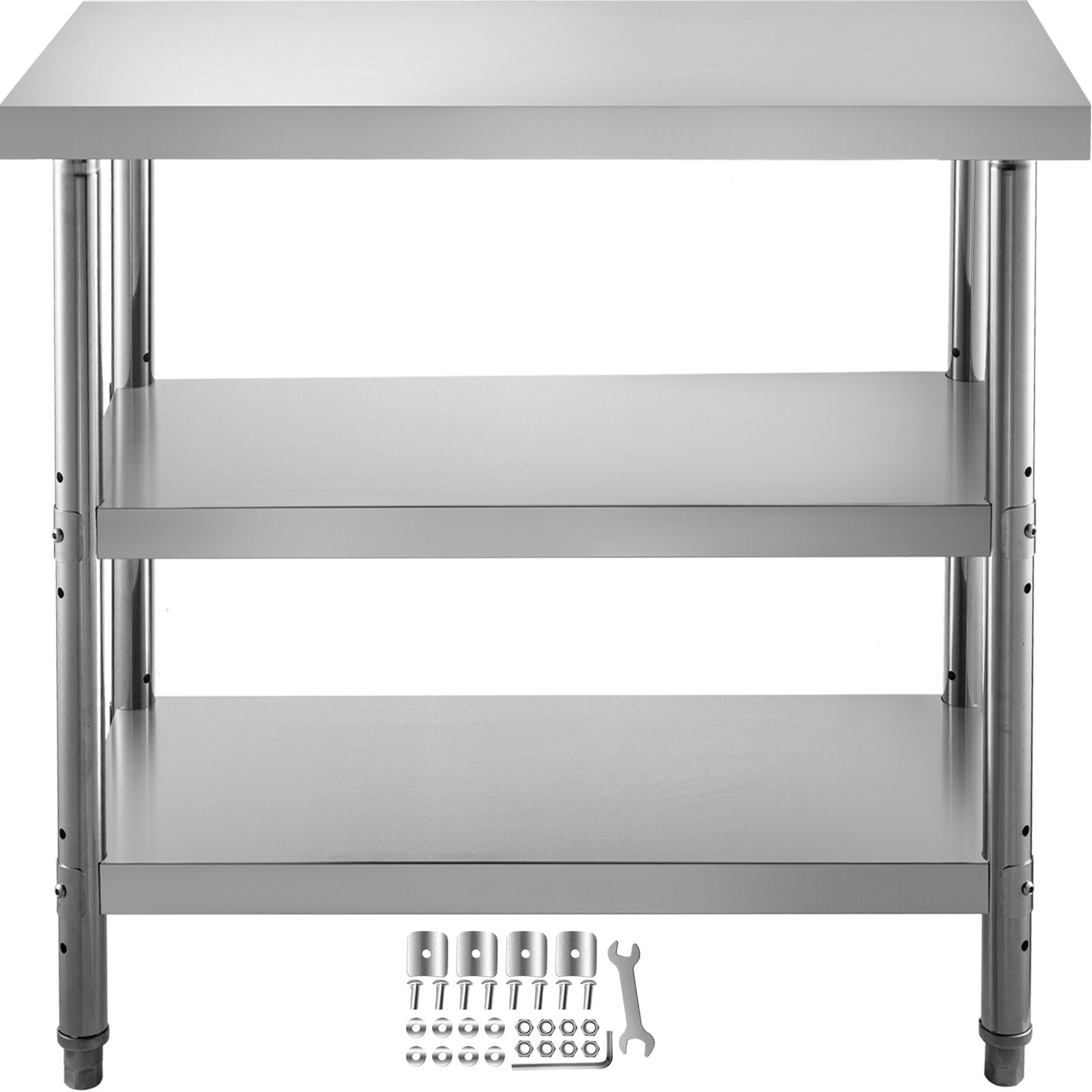 VEVOR Outdoor Food Prep Table, 24x14x33 in Commercial Stainless Steel Table, 2 Adjustable Undershelf BBQ Prep Table, Heavy Duty Kitchen Work Table, for Garage, Home, Warehouse, and Kitchen Silver 