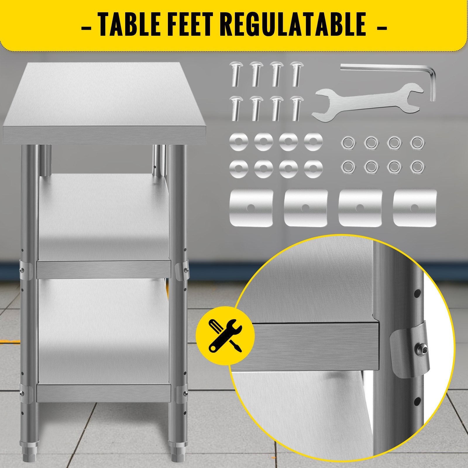 VEVOR Outdoor Food Prep Table, 24x14x33 in Commercial Stainless Steel Table, 2 Adjustable Undershelf BBQ Prep Table, Heavy Duty Kitchen Work Table, for Garage, Home, Warehouse, and Kitchen Silver 