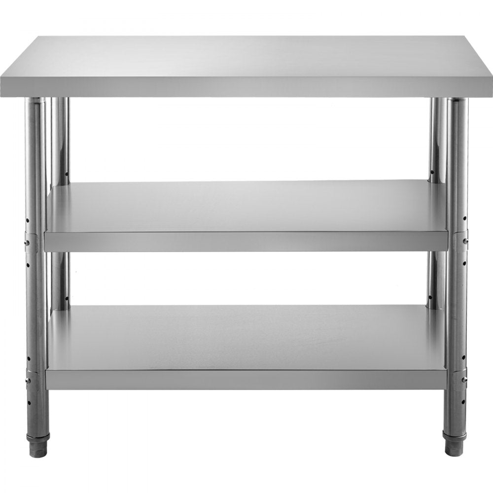 VEVOR Outdoor Food Prep Table, 48x14x33 in Commercial Stainless Steel Table, 2 Adjustable Undershelf BBQ Prep Table, Heavy Duty Kitchen Work Table, for Garage, Home, Warehouse, and Kitchen Silver 