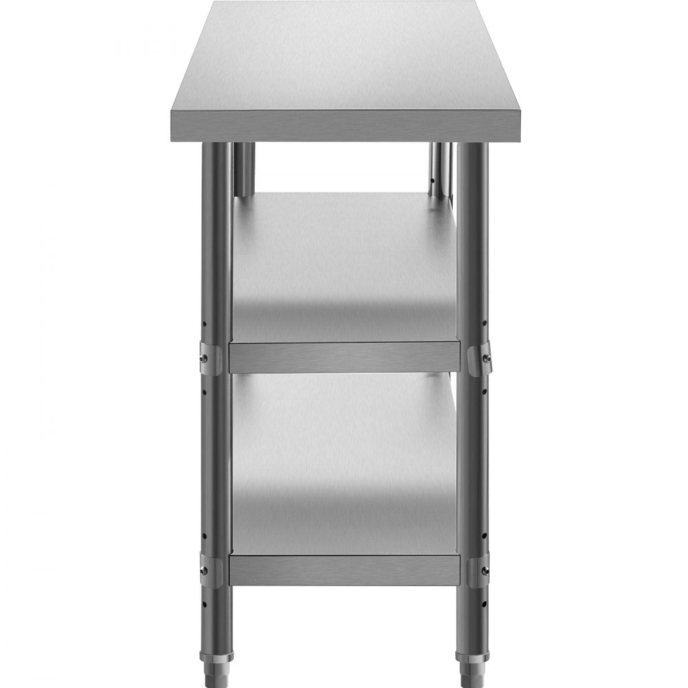 VEVOR Outdoor Food Prep Table, 48x14x33 in Commercial Stainless Steel Table, 2 Adjustable Undershelf BBQ Prep Table, Heavy Duty Kitchen Work Table, for Garage, Home, Warehouse, and Kitchen Silver 