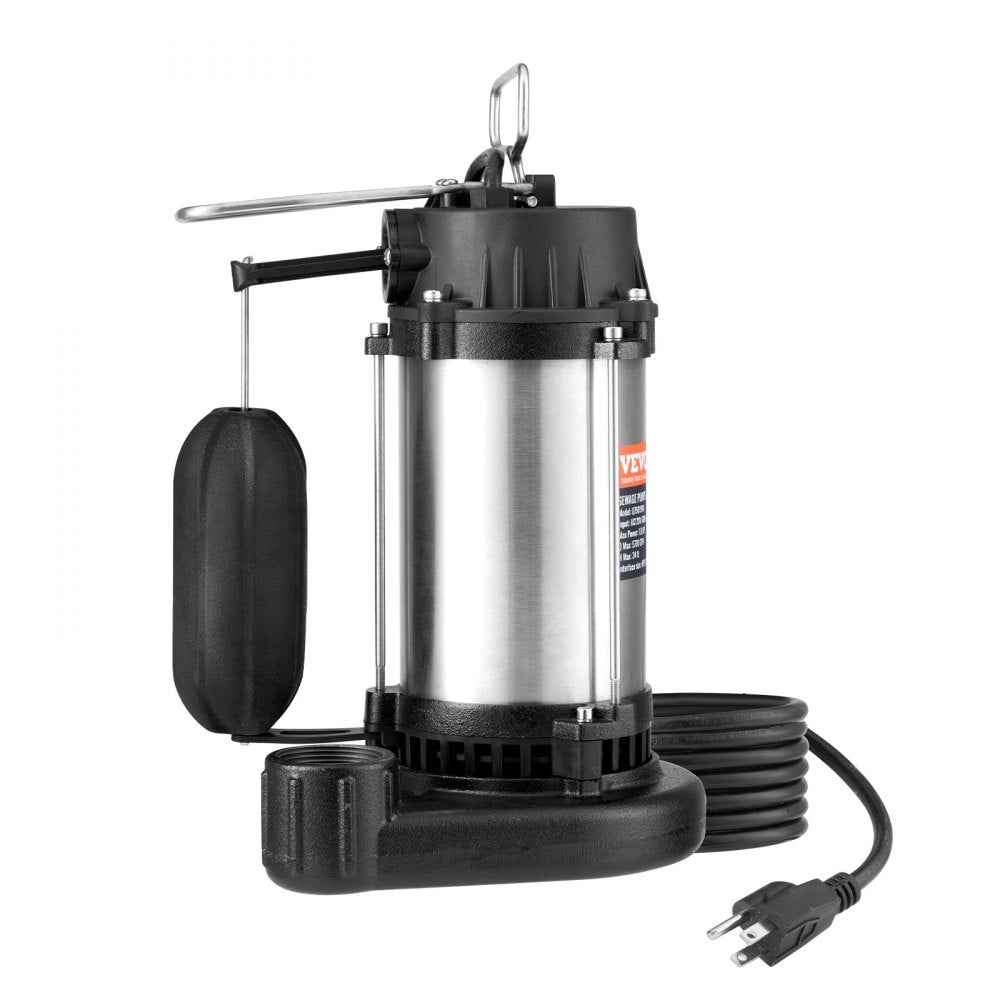 VEVOR Submersible Sewage Pump Water Pump 0.5HP 4188GPH 24 ft Lift for Basement 