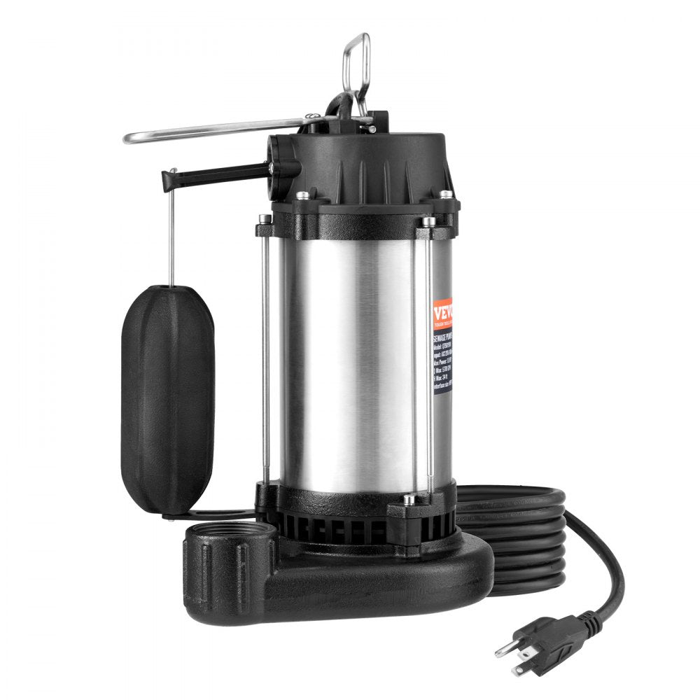 VEVOR Submersible Sewage Pump Water Pump 1HP 5770GPH 34 ft Lift for Basement 