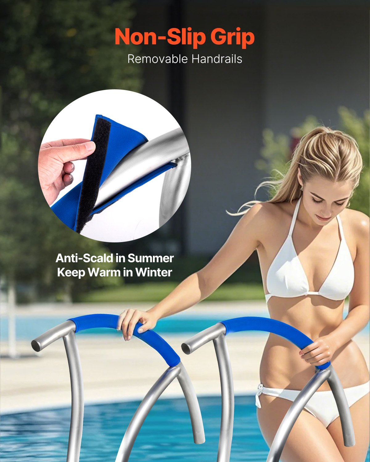 VEVOR Swimming Pool Handrail Ladder Handrail Stainless Steel Rail w/ Base Plate 