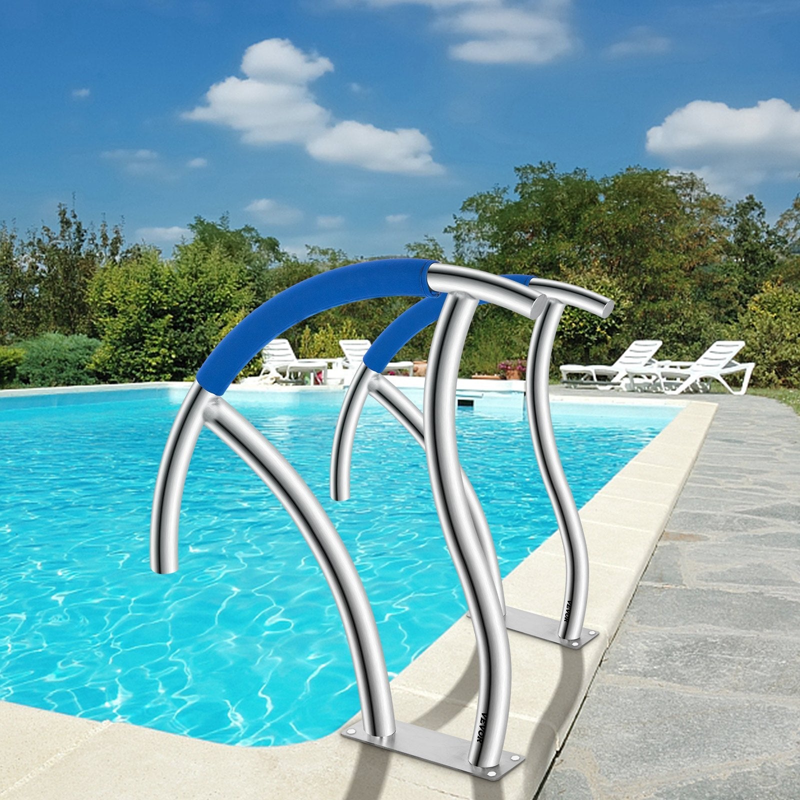 VEVOR Swimming Pool Handrail Ladder Handrail Stainless Steel Rail w/ Base Plate 