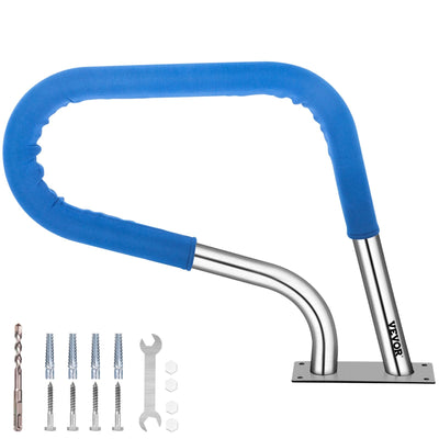 VEVOR Pool Rail 30x22" Pool Railing 304 Stainless Steel 250LBS Load Capacity Silver Rustproof Pool Handrail Humanized Swimming Pool Handrail with Blue Grip Cover & M8 Drill Bit & Self-taping Screws 