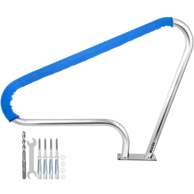 VEVOR Pool Rail 48x36" Pool Railing 304 Stainless Steel 250LBS Load Capacity Silver Rustproof Pool Handrail Humanized Swimming Pool Handrail with Blue Grip Cover & M8 Drill Bit & Self-taping Screws 