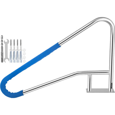 VEVOR Pool Rail 54x36" Pool Railing 304 Stainless Steel 250LBS Load Capacity Silver Rustproof Pool Handrail Humanized Swimming Pool Handrail with Blue Grip Cover & M8 Drill Bit & Self-taping Screws 