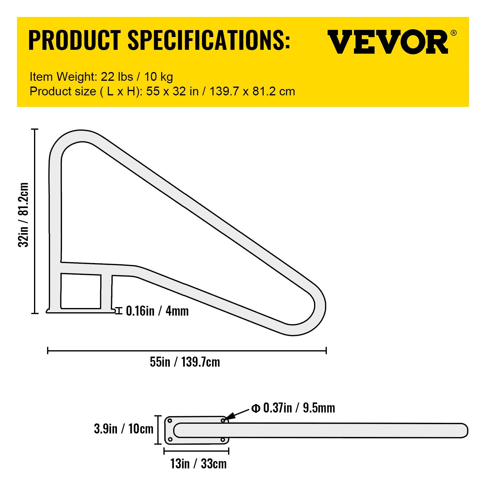 VEVOR Pool Rail 55x32" Pool Railing 304 Stainless Steel 250LBS Load Capacity Silver Rustproof Pool Handrail Humanized Swimming Pool Handrail with Blue Grip Cover & M8 Drill Bit & Self-taping Screws 