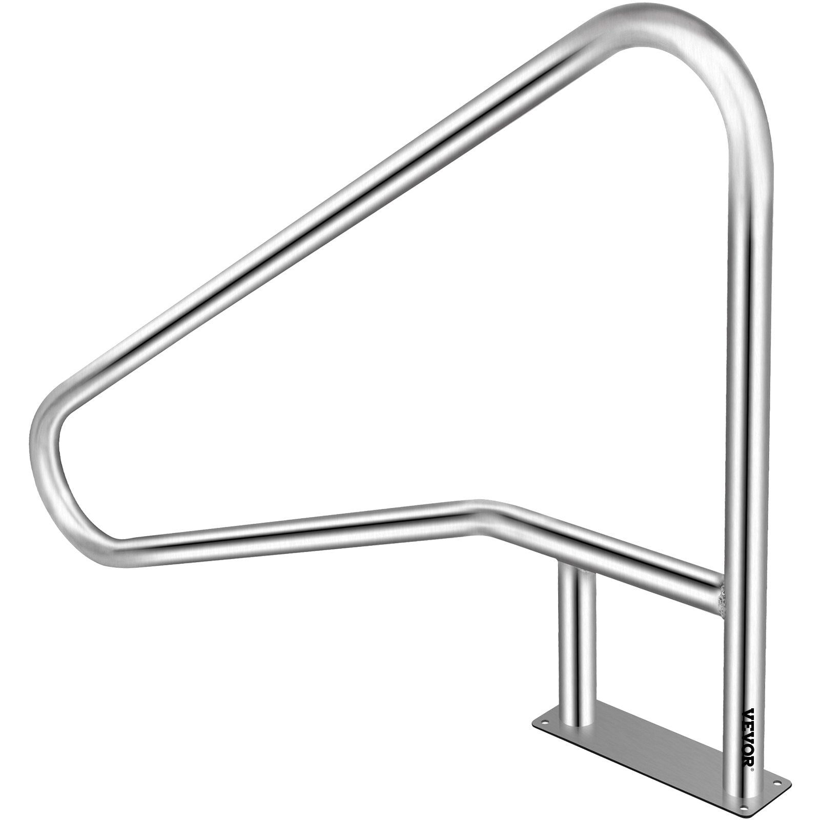 VEVOR Pool Rail 55x32" Pool Railing 304 Stainless Steel 250LBS Load Capacity Silver Rustproof Pool Handrail Humanized Swimming Pool Handrail with Blue Grip Cover & M8 Drill Bit & Self-taping Screws 