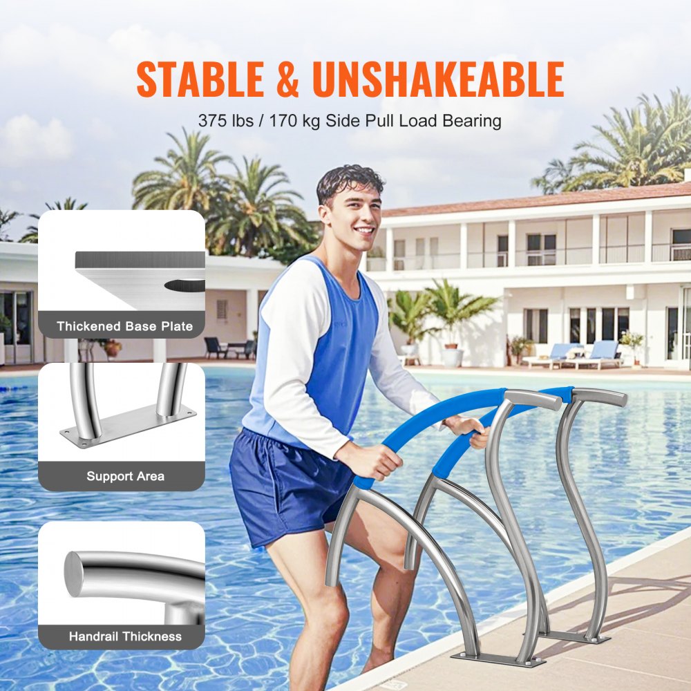 VEVOR Pool Handrail 2 PCS 30x30in Stainless Steel with Base Plate for Spas 