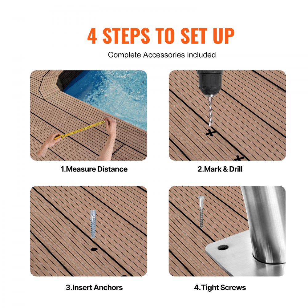 VEVOR Pool Handrail 2 PCS 30x30in Stainless Steel with Base Plate for Spas 