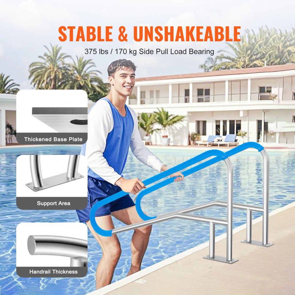 VEVOR Pool Handrail 54 x 36 inch Stainless Steel with Base Plate for Spas 