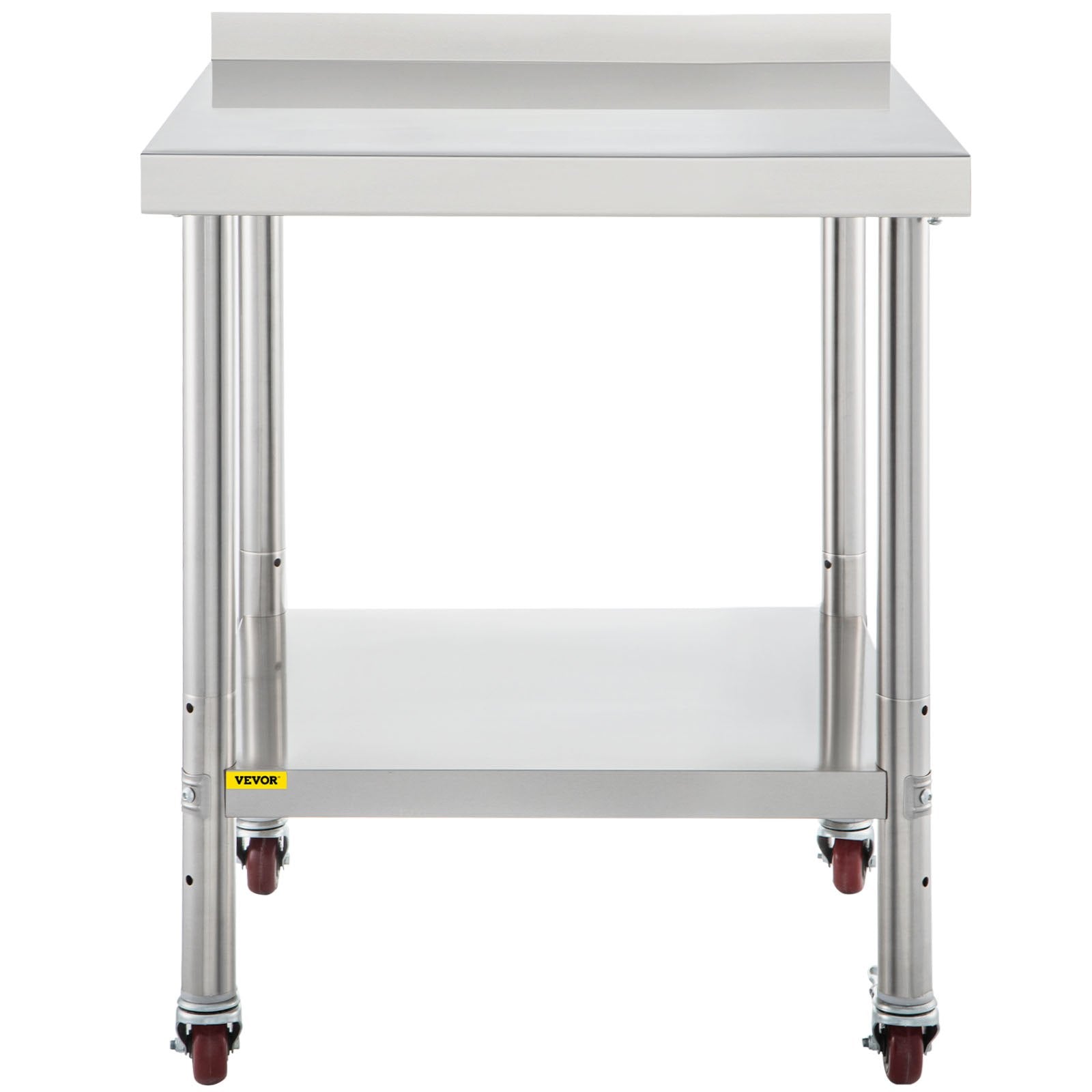 VEVOR Stainless Steel Prep Table, 24 x 24 x 35 Inch, 440lbs Load Capacity Heavy Duty Metal Worktable with Backsplash Adjustable Undershelf & 4 Casters, Commercial Workstation for Kitchen Restaurant 