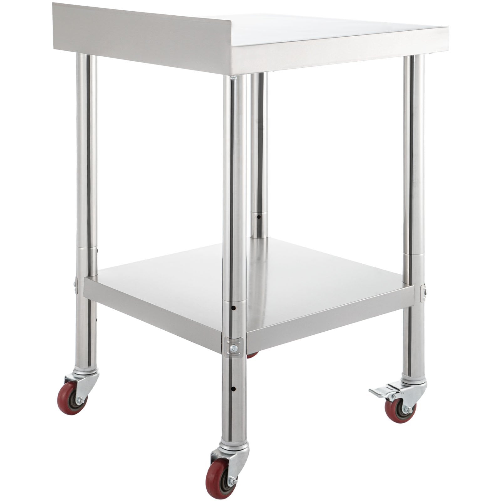 VEVOR Stainless Steel Prep Table, 24 x 24 x 35 Inch, 440lbs Load Capacity Heavy Duty Metal Worktable with Backsplash Adjustable Undershelf & 4 Casters, Commercial Workstation for Kitchen Restaurant 