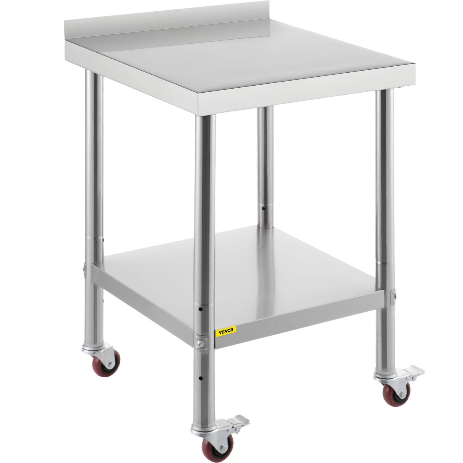 VEVOR Stainless Steel Prep Table, 24 x 24 x 35 Inch, 440lbs Load Capacity Heavy Duty Metal Worktable with Backsplash Adjustable Undershelf & 4 Casters, Commercial Workstation for Kitchen Restaurant 