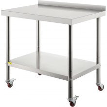 VEVOR Stainless Steel Prep Table, 24 x 24 x 35 Inch, 440lbs Load Capacity Heavy Duty Metal Worktable with Backsplash Adjustable Undershelf & 4 Casters, Commercial Workstation for Kitchen Restaurant 