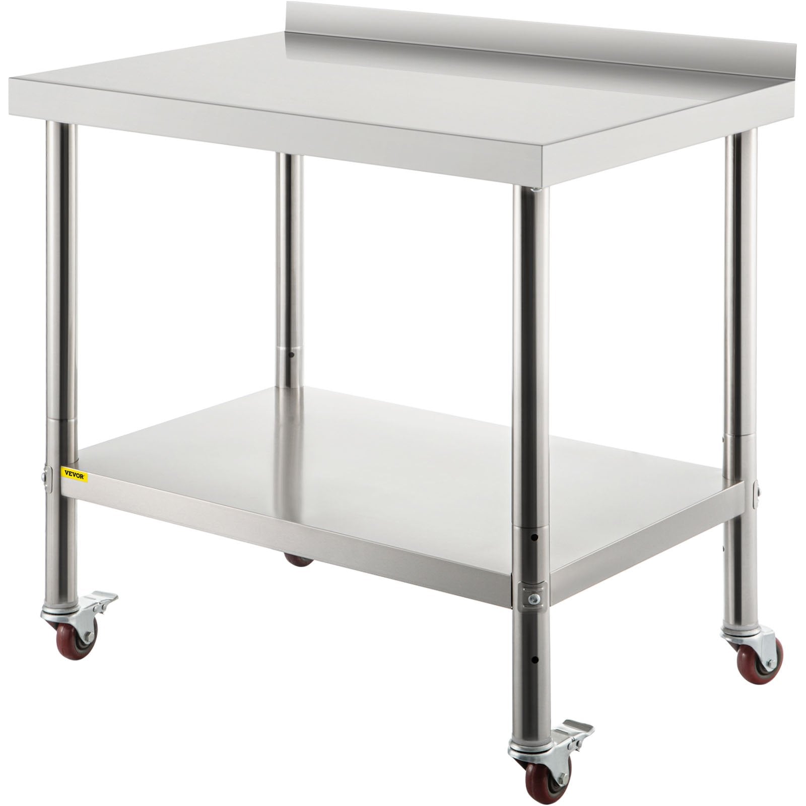 VEVOR Stainless Steel Prep Table, 36 x 24 x 35 Inch, 440lbs Load Capacity Heavy Duty Metal Worktable with Backsplash Adjustable Undershelf & 4 Casters, Commercial Workstation for Kitchen Restaurant 