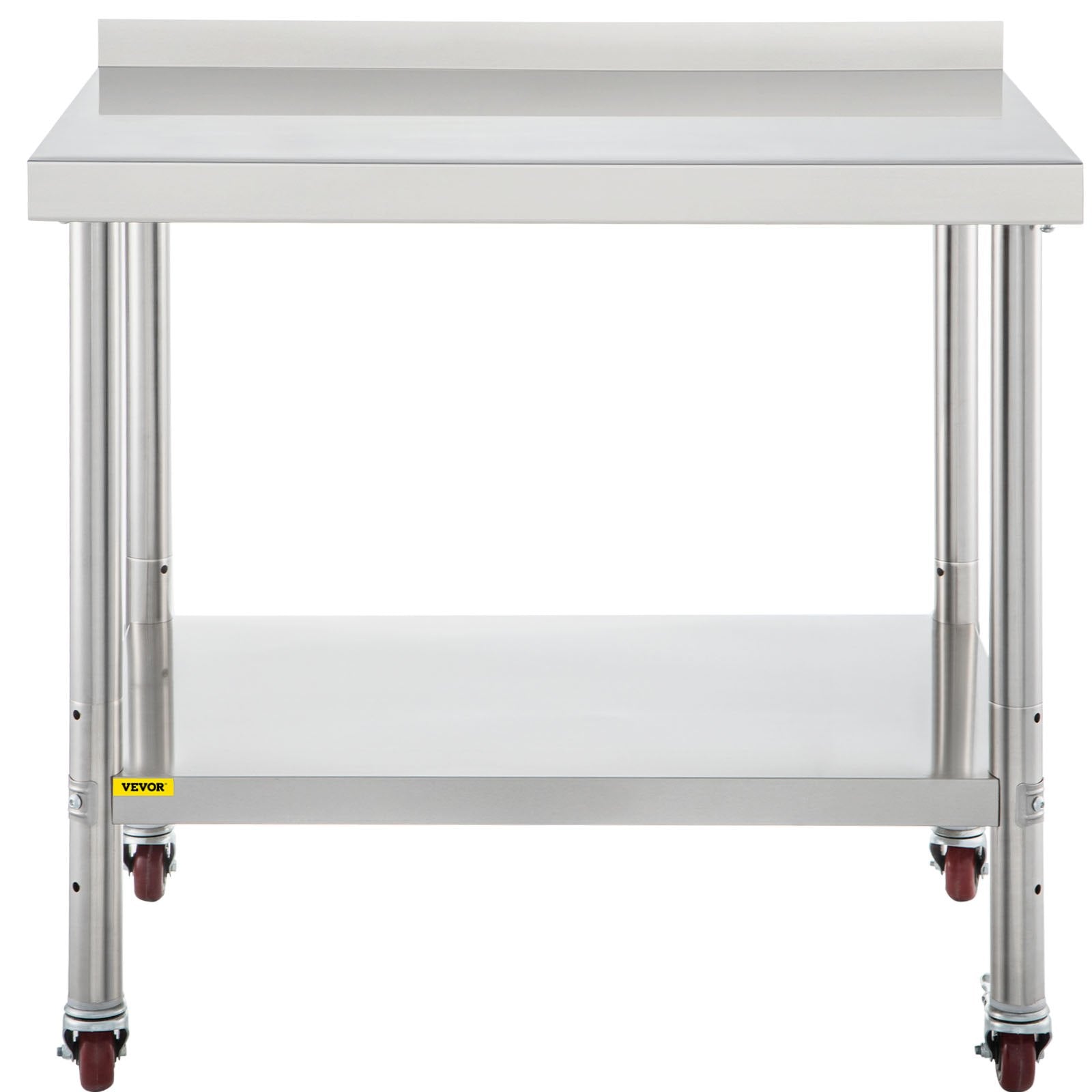 VEVOR Stainless Steel Prep Table, 36 x 24 x 35 Inch, 440lbs Load Capacity Heavy Duty Metal Worktable with Backsplash Adjustable Undershelf & 4 Casters, Commercial Workstation for Kitchen Restaurant 