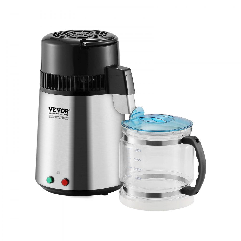 VEVOR Water Distiller, 4L 1.05 Gallon Pure Water Purifier Filter For Home Countertop, 750W Distilled Water Maker, Stainless Steel Interior Distiller Water Making Machine to Make Clean Water, Silvery 