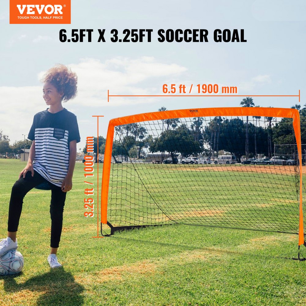 VEVOR Portable Soccer Goal, 6.5x3.25 ft Kids Backyard Soccer Net, Foldable Pop Up Practice Soccer Net, Mini Youth Training Soccer Goal Set, All-Weather Indoor Outdoor Soccer Goals with Carry Bag 