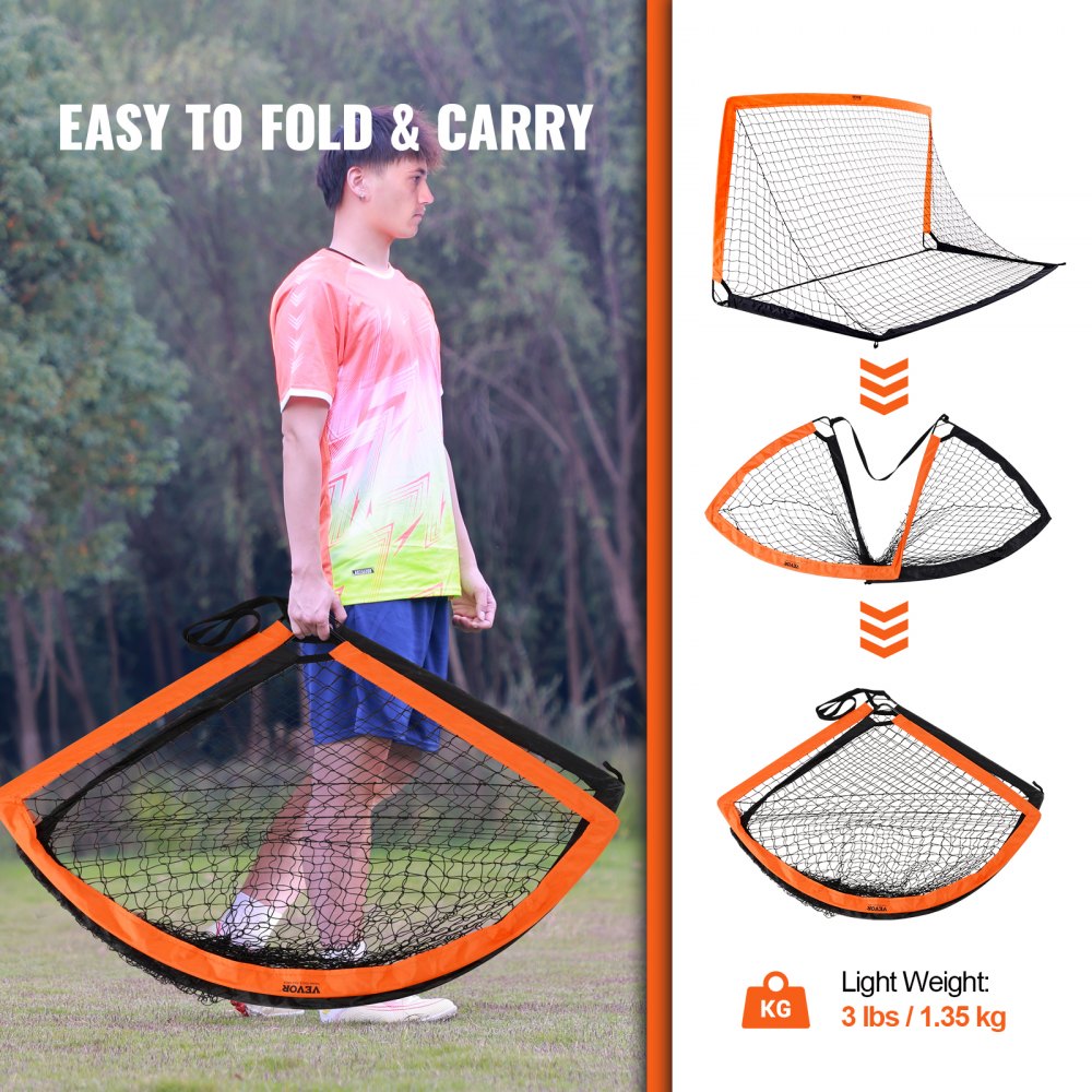 VEVOR Portable Soccer Goal, 6.5x3.25 ft Kids Backyard Soccer Net, Foldable Pop Up Practice Soccer Net, Mini Youth Training Soccer Goal Set, All-Weather Indoor Outdoor Soccer Goals with Carry Bag 