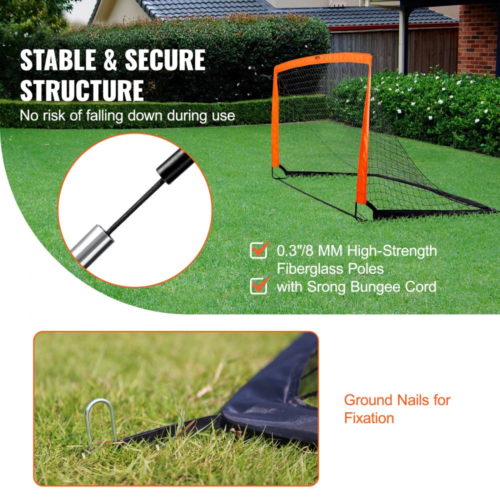 VEVOR Portable Soccer Goal, 6.5x3.25 ft Kids Backyard Soccer Net, Foldable Pop Up Practice Soccer Net, Mini Youth Training Soccer Goal Set, All-Weather Indoor Outdoor Soccer Goals with Carry Bag 