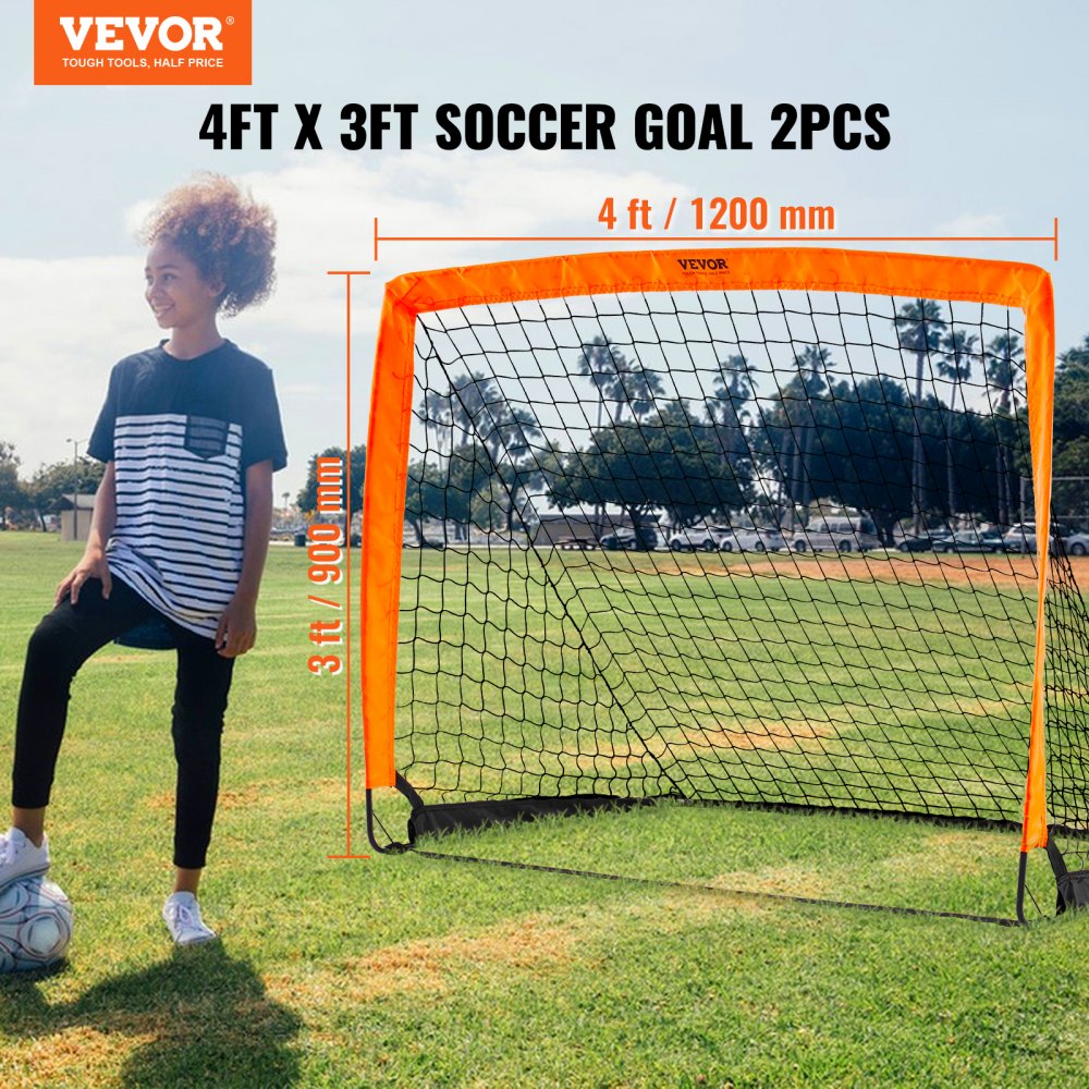VEVOR Portable Soccer Goal, 4x3 ft Kids Backyard Soccer Net, Foldable Pop Up Practice Soccer Net, Mini Youth Training Soccer Goal Set, All-Weather Indoor Outdoor Soccer Goals with Carry Bag, 2 Pack 