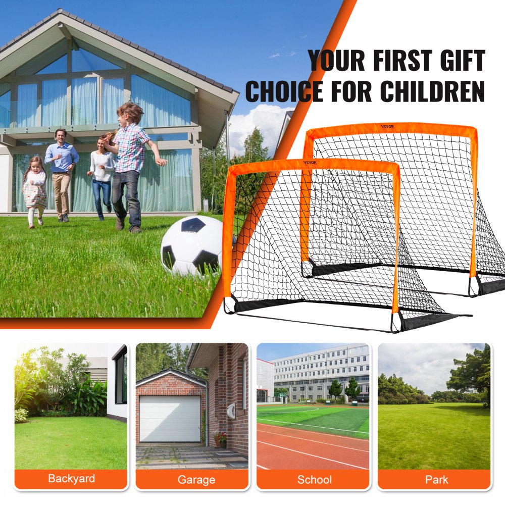 VEVOR Portable Soccer Goal, 4x3 ft Kids Backyard Soccer Net, Foldable Pop Up Practice Soccer Net, Mini Youth Training Soccer Goal Set, All-Weather Indoor Outdoor Soccer Goals with Carry Bag, 2 Pack 